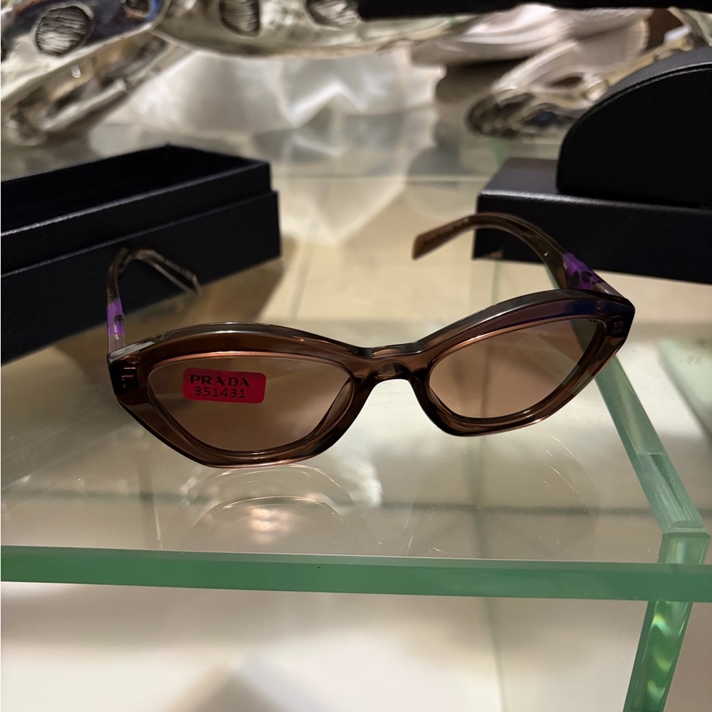 Prada Brown Cat-Eye Sunglasses with Purple Temple Accents